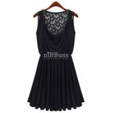 Vestido preto sem manga com renda nas costas - Ref A062